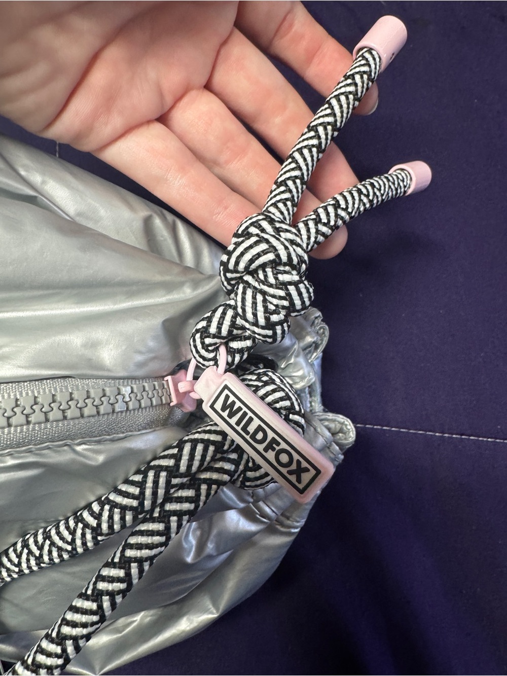 Wildfox Silver Metallic Drawstring Tote NWT - Picture 10 of 12